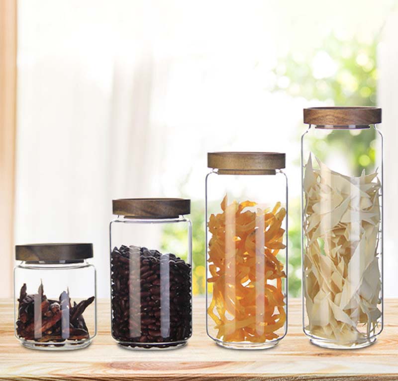 Heat Resistant Glass Jar Of 5 Packs With Wood Lids Hermetic Food Canister For Grains Nuts Kitchen Spice