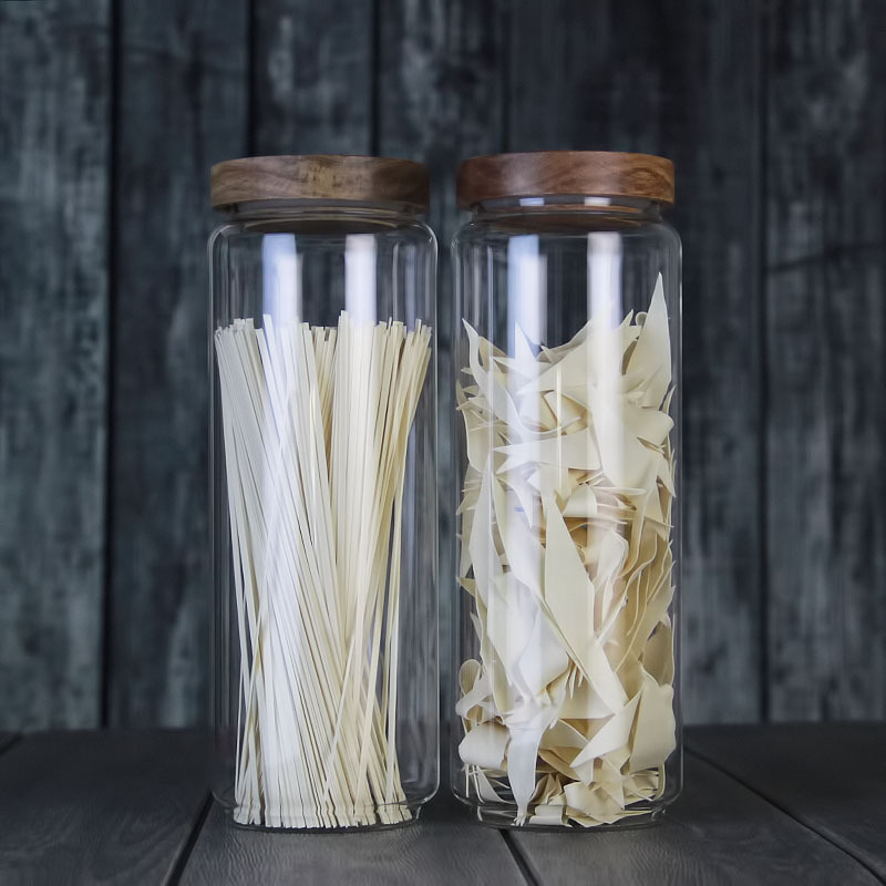 Heat Resistant Glass Jar Of 5 Packs With Wood Lids Hermetic Food Canister For Grains Nuts Kitchen Spice