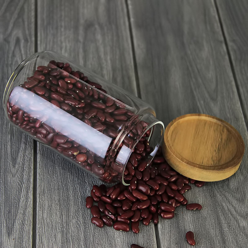 Heat Resistant Glass Jar Of 5 Packs With Wood Lids Hermetic Food Canister For Grains Nuts Kitchen Spice