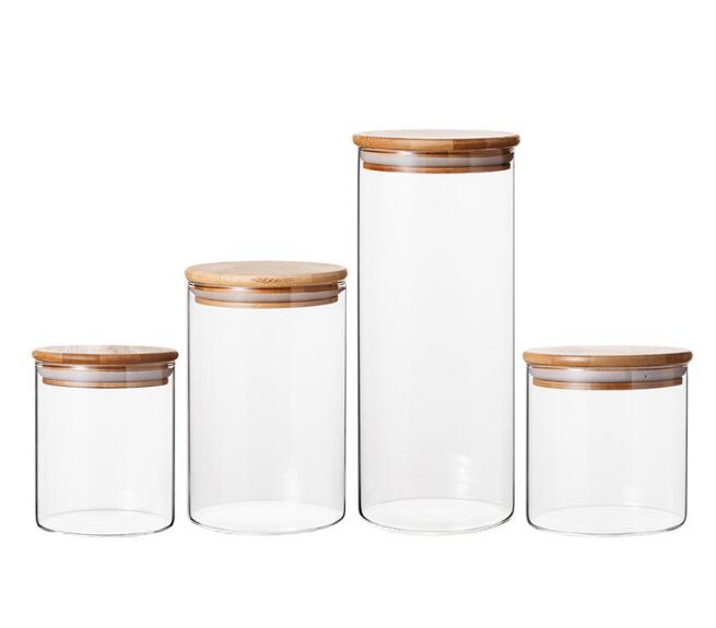 Heat-Resistant Glass Jars With Bamboo Lids Set Of 4 Glass Storage Canister For Dry Food Cereal Spices Tea Coffee