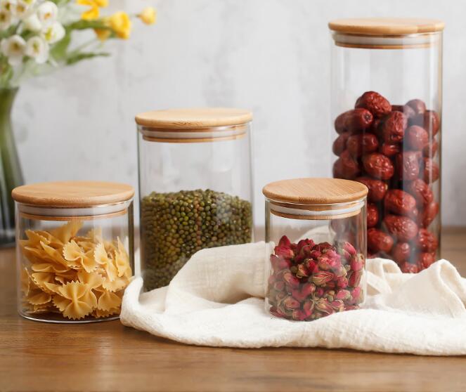 Heat-Resistant Glass Jars With Bamboo Lids Set Of 4 Glass Storage Canister For Dry Food Cereal Spices Tea Coffee