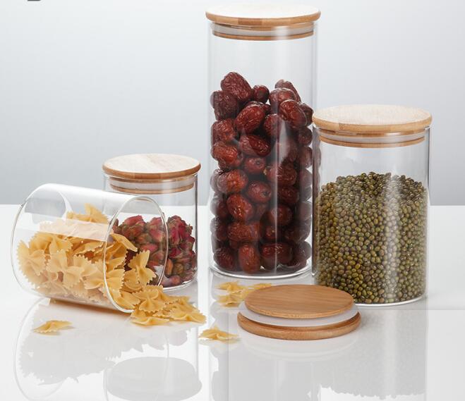 Heat-Resistant Glass Jars With Bamboo Lids Set Of 4 Glass Storage Canister For Dry Food Cereal Spices Tea Coffee