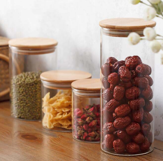 Heat-Resistant Glass Jars With Bamboo Lids Set Of 4 Glass Storage Canister For Dry Food Cereal Spices Tea Coffee