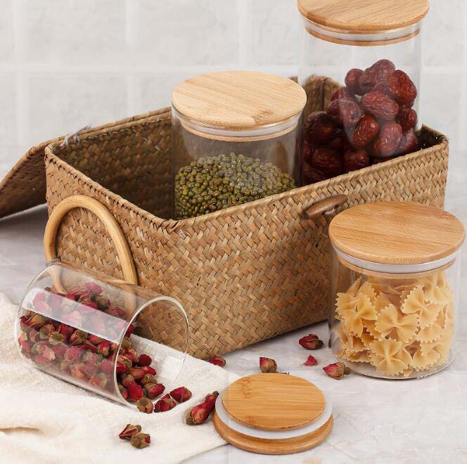 Heat-Resistant Glass Jars With Bamboo Lids Set Of 4 Glass Storage Canister For Dry Food Cereal Spices Tea Coffee