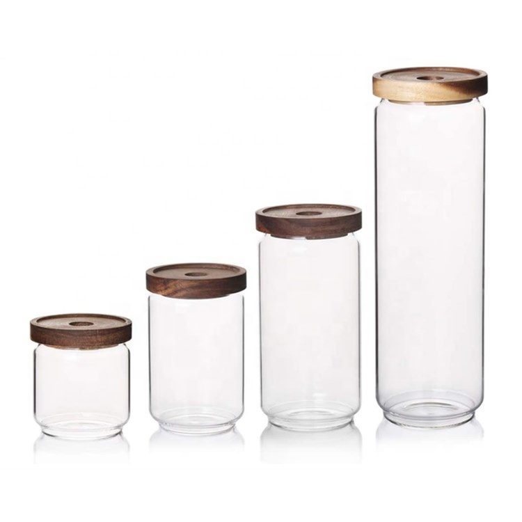 Heat Resistant High Borosilicate Glass Storage Containers Jars with Acacia Wood Lid