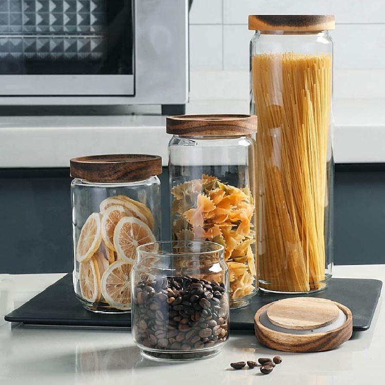 Heat Resistant High Borosilicate Glass Storage Containers Jars with Acacia Wood Lid