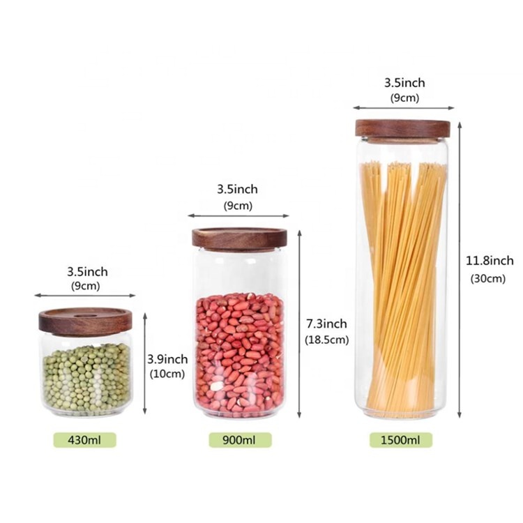 Heat Resistant High Borosilicate Glass Storage Containers Jars with Acacia Wood Lid