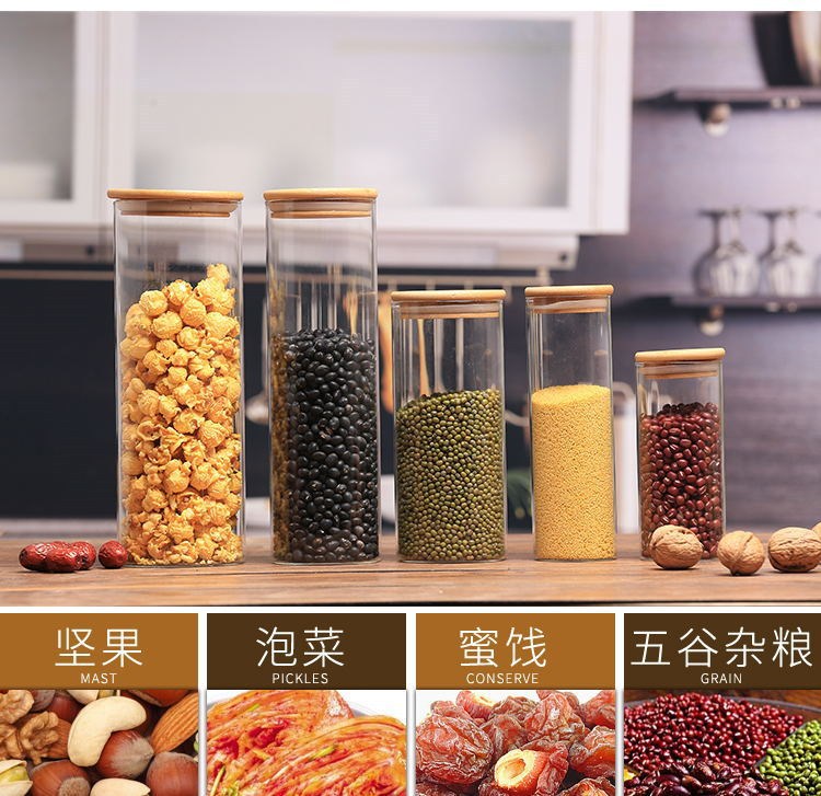 Heat Resistant Wholesale Airtight Canisters With Bamboo Cover Clear Glass Jars Food Storage Containers Serving For Pantry Tea