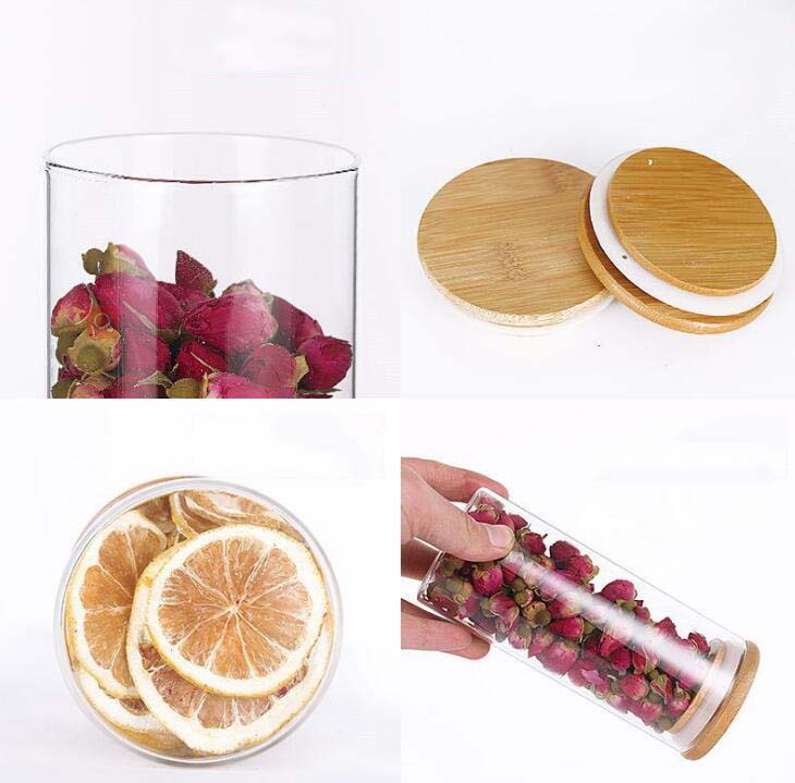 Heat Resistant Wholesale Airtight Canisters With Bamboo Cover Clear Glass Jars Food Storage Containers Serving For Pantry Tea