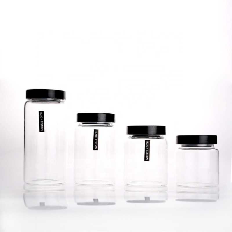 Heat-Resisted High Borosilicate Glass Canister with  Black Pine Lid for Storage