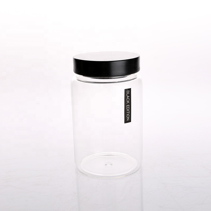 Heat-Resisted High Borosilicate Glass Canister with Black Pine Lid for Storage
