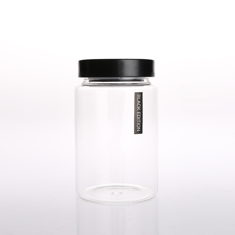 Heat-Resisted High Borosilicate Glass Canister with Black Pine Lid for Storage