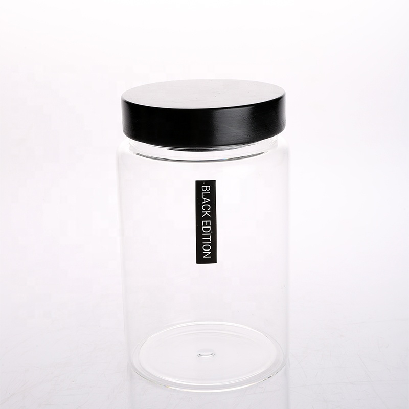 Heat-Resisted High Borosilicate Glass Canister with Black Pine Lid for Storage