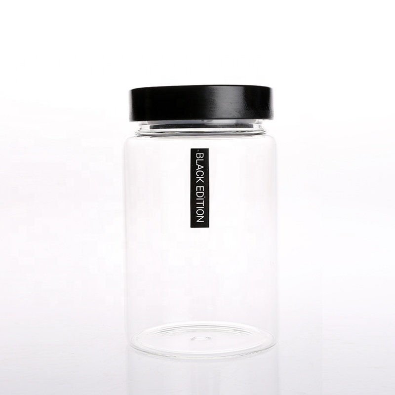 Heat-Resisted High Borosilicate Glass Canister with Black Pine Lid for Storage