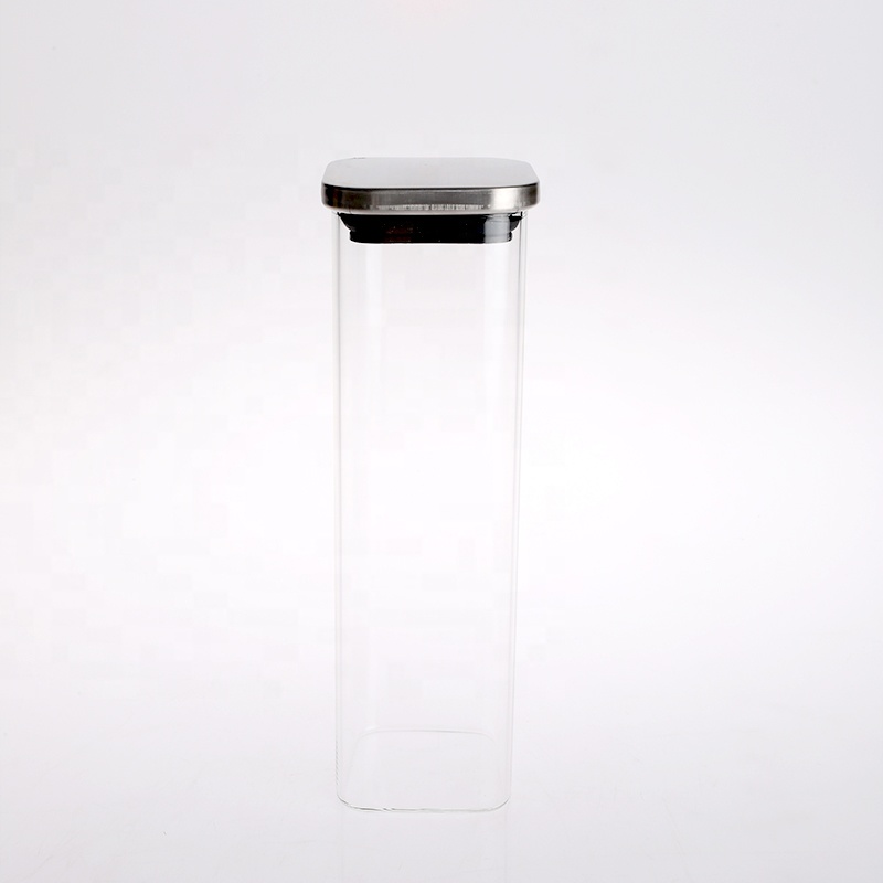 Heat-Resisted High Borosilicate Glass Dust-Proof Moistureproof Canister with Stainless Steel Lid for Storage