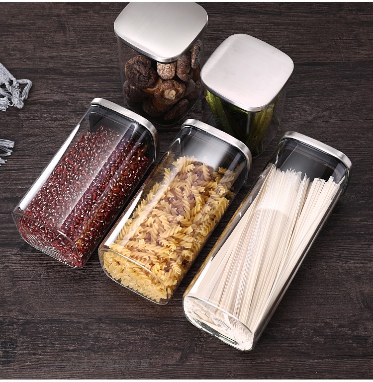 Heat-Resisted High Borosilicate Glass Dust-Proof Moistureproof Canister with Stainless Steel Lid for Storage