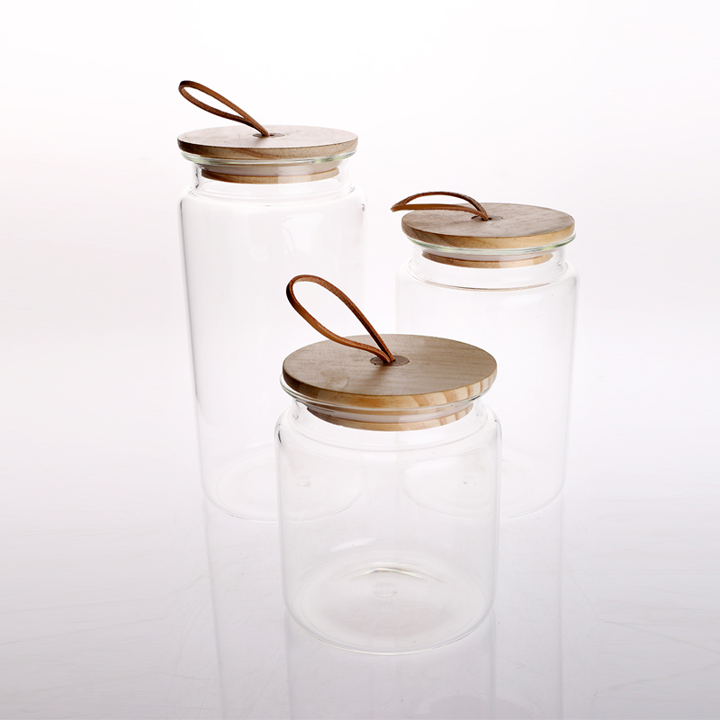 Heat-Resisted High Borosilicate Glass Kitchen Canister with Bamboo Lid Different Size Round Shape for Storage