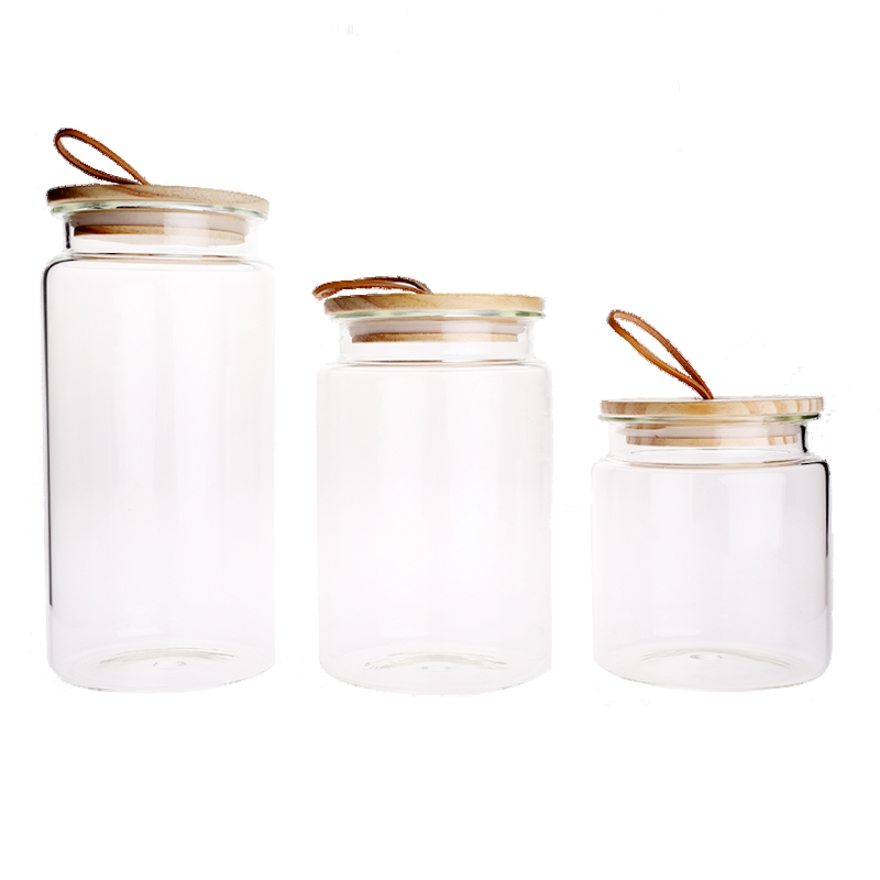 Heat-Resisted High Borosilicate Glass Kitchen Canister with Bamboo Lid Different Size Round Shape for Storage