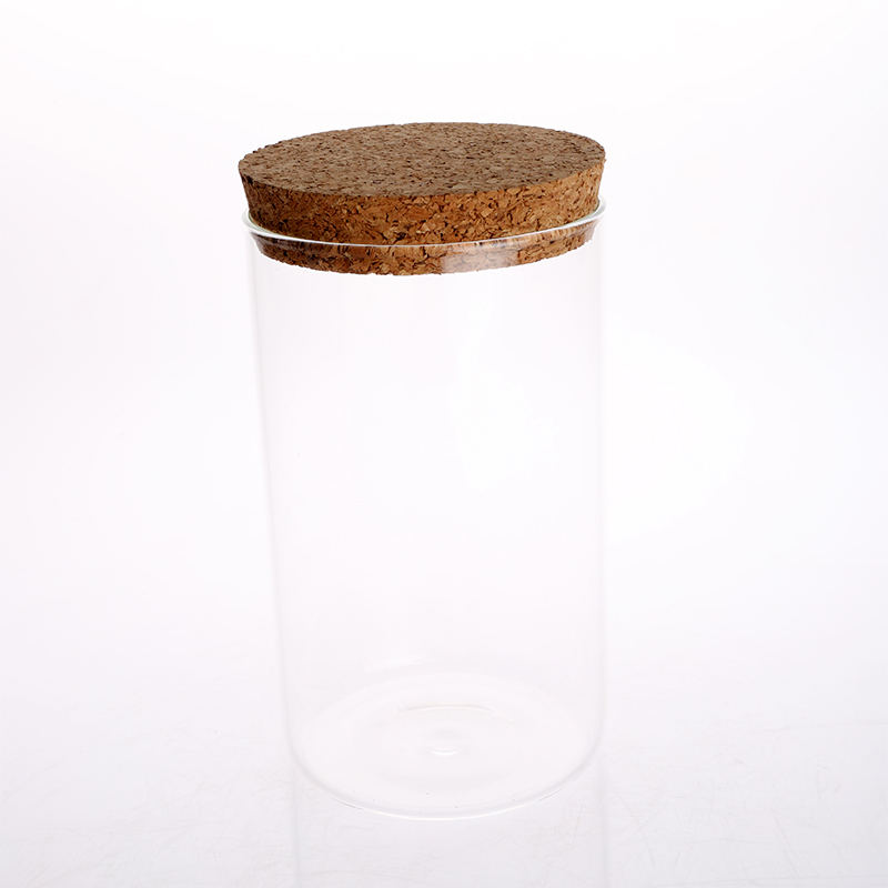 Heat-Resisted High BorosilicateDifferent Size Round shape Glass Canister with Cork Lid for Storage