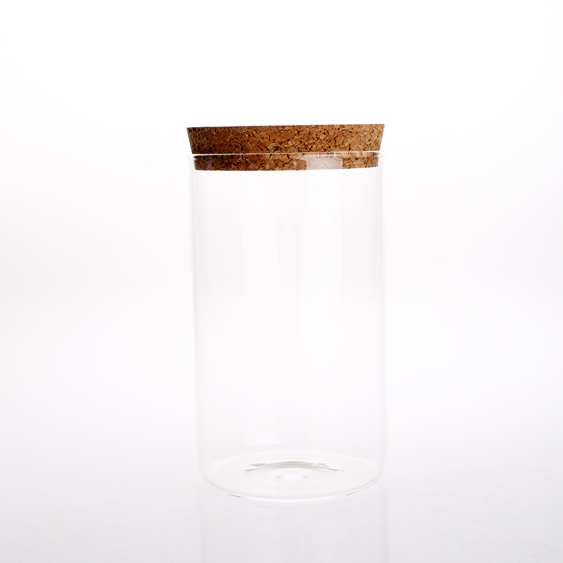 Heat-Resisted High BorosilicateDifferent Size Round shape Glass Canister with Cork Lid for Storage