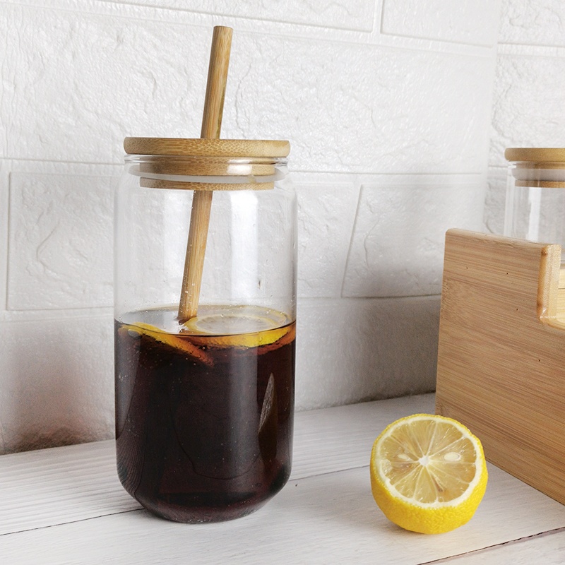 Heat and cold resistant glass jar with lid and straw