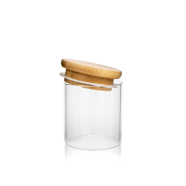 Heat resistant 2 4 6 8 oz candy foods rubber sealed wooden lid air tight storage containers glass jar with bamboo lid
