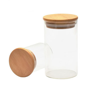 Heat resistant 2 4 6 8 oz candy foods rubber sealed wooden lid air tight storage containers glass jar with bamboo lid
