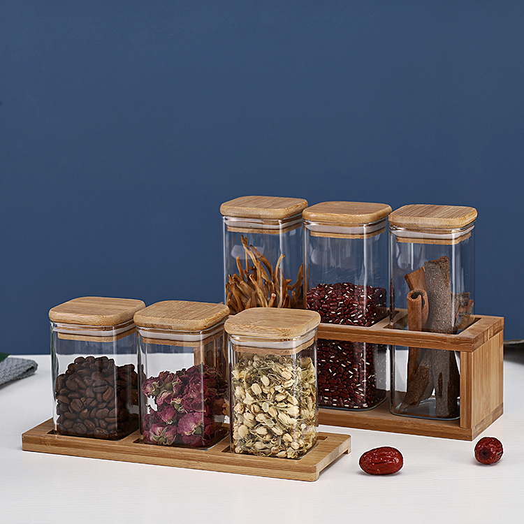 Heat- resistant Square borosilicate Glass storage Jar With Bamboo wooden Lid