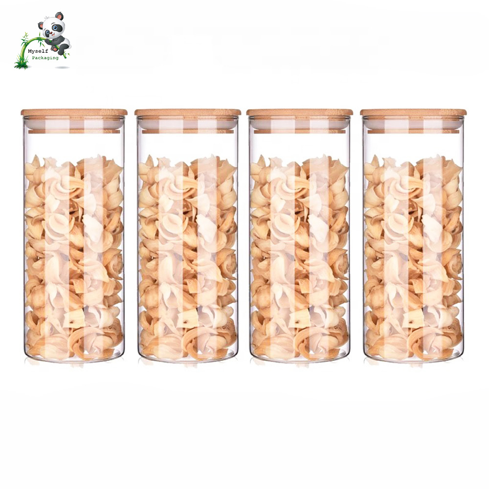 Heat resistant wooden lid food glass storage jar for coffee tea herb weed jar BP-049K