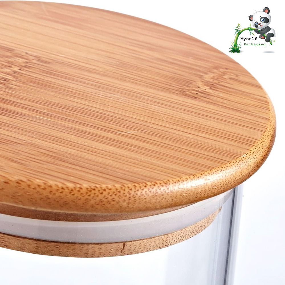 Heat resistant wooden lid food glass storage jar for coffee tea herb weed jar BP-049K