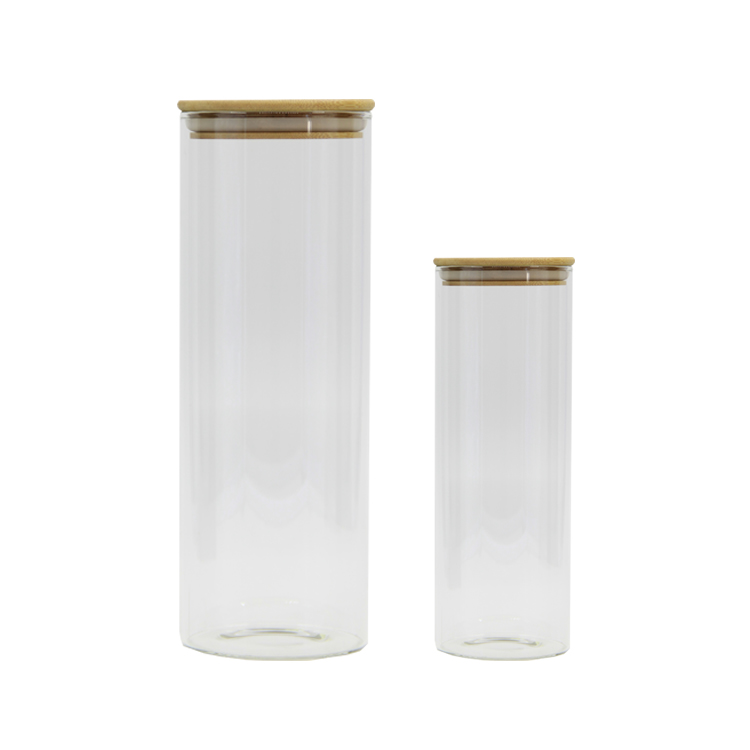 Heat-resisting high borosilicate glass jar container storage with bamboo lid