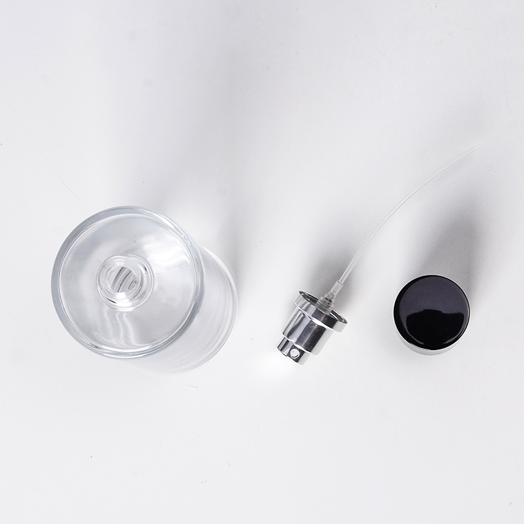 Heavy Base Perfume Bottle Super Flint 50ml 100ml Cylindrical Perfume Glass Bottle With 15mm Neck Shiny Crimp Mist Spray Lid