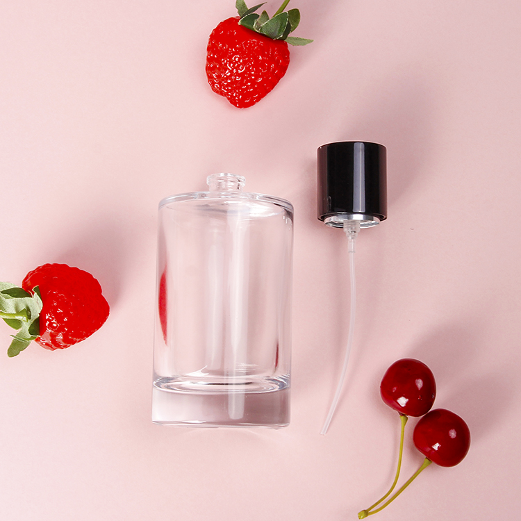 Heavy Base Perfume Bottle Super Flint 50ml 100ml Cylindrical Perfume Glass Bottle With 15mm Neck Shiny Crimp Mist Spray Lid