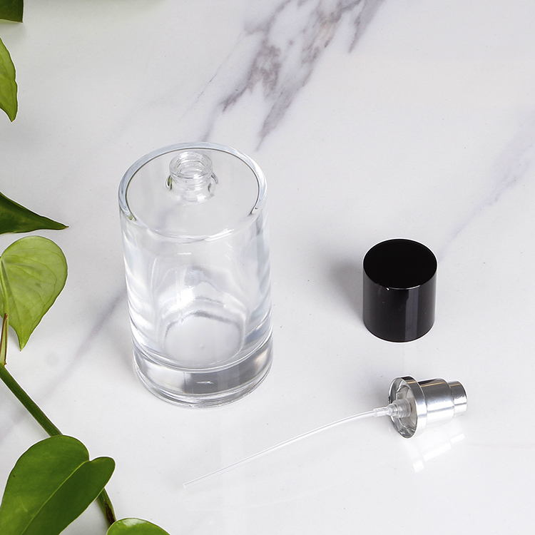 Heavy Base Perfume Bottle Super Flint 50ml 100ml Cylindrical Perfume Glass Bottle With 15mm Neck Shiny Crimp Mist Spray Lid
