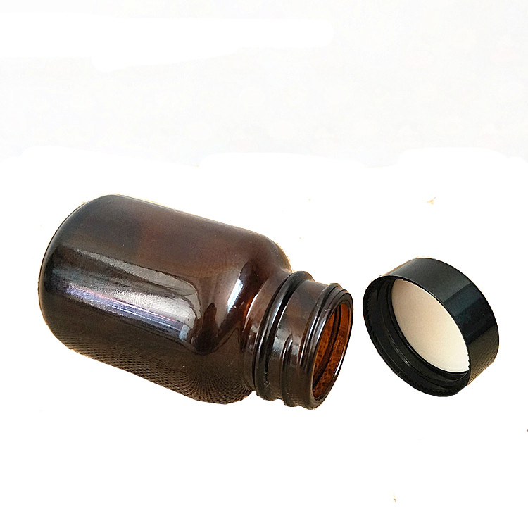Heavy glass Amber color pharmaceutical capsule Glass jar with wide mouth for pills herbs