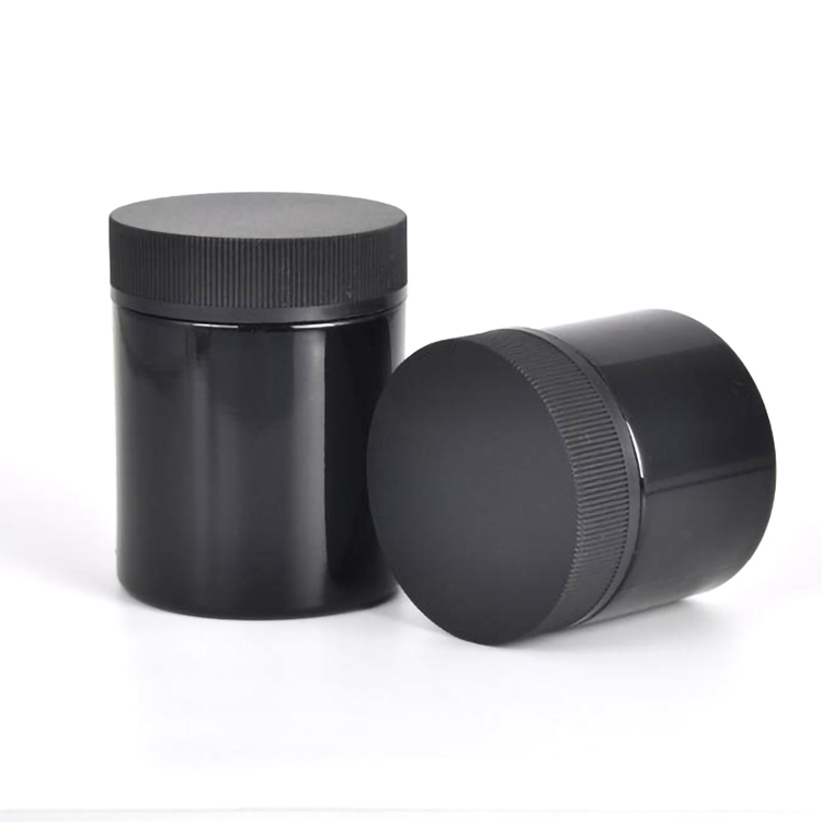 Hemp child proof packaging 2oz 4oz straight sided black dark uv empty glass weed child resistant proof cap glass jars