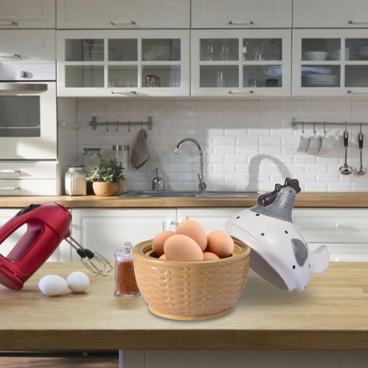 Hen-shaped ceramic filling country style egg storage jar Multifunctional kitchen living room organizer