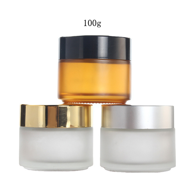 Hengjian 100g 100ml matt clear amver glass cosmetic skin care eye cream jar with gold silver plastic screw cap