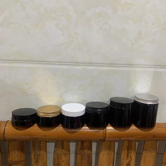 Hengjian 100ml 3oz 100g amber PET plastic jar cosmetics wide mouth bottles with black cap for skin care and hair care packaging