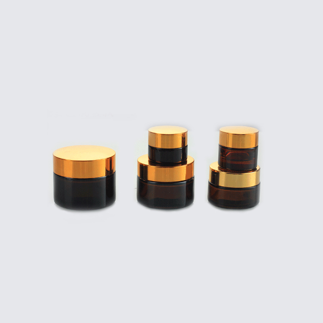 Hengjian 10g amber facial cosmetic skin care cream glass packaging jar with gold cap