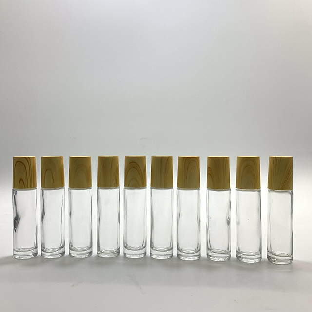 Hengjian 10ml Natural Gemstone Roller Ball Bottle Clear Glass Perfume Essential Oil Bottle With Plastic Bamboo Pattern Cap