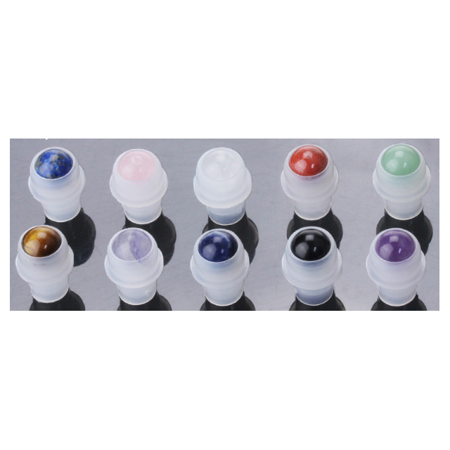 Hengjian 10ml Natural Gemstone Roller Ball Bottle Transparent Glass Perfume Essential Oil Bottle With Bamboo Cap