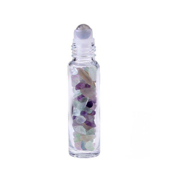 Hengjian 10ml Natural Gemstone Roller Ball Bottle Transparent Glass Perfume Essential Oil Bottle With Bamboo Cap