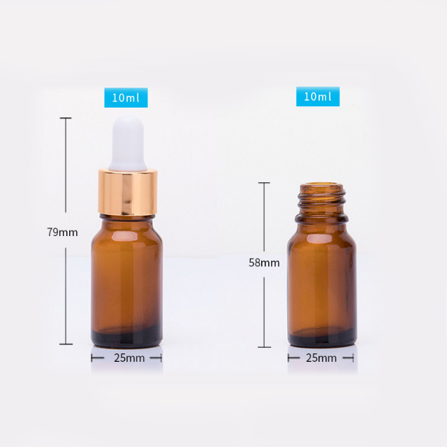 Hengjian 10ml essential oil e liquid amber glass dropper bottles with black / gold / silver cap
