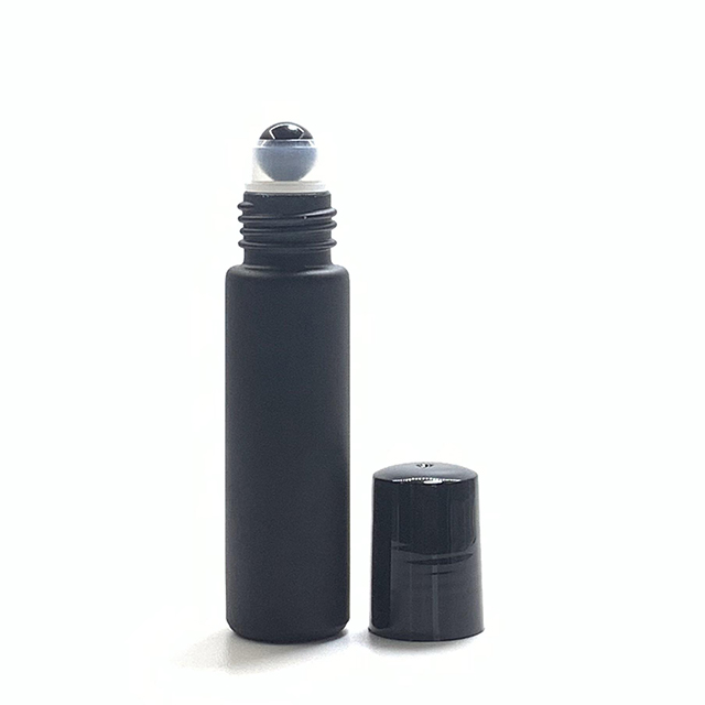 Hengjian 10ml frosted black glass roller bottle cosmetic packaging roll on ball essential oil bottle for perfume