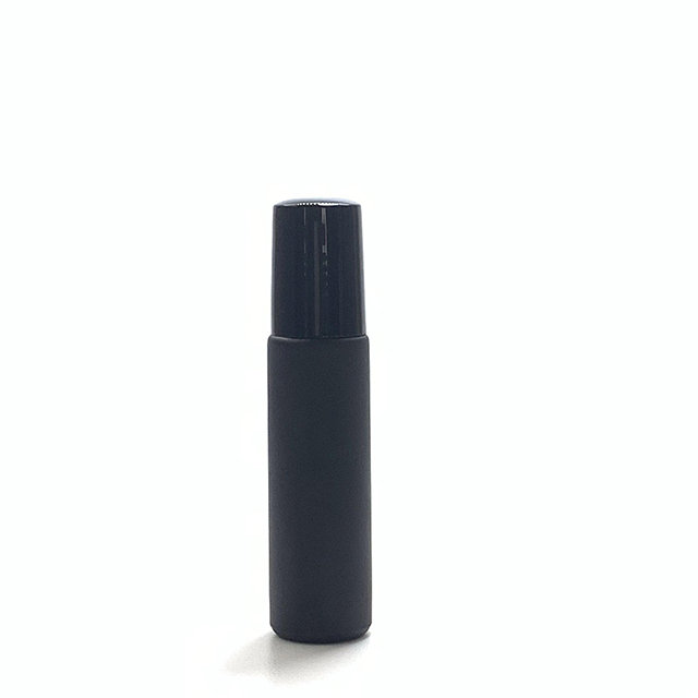 Hengjian 10ml frosted black glass roller bottle cosmetic packaging roll on ball essential oil bottle for perfume