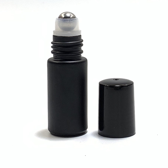 Hengjian 10ml frosted black glass roller bottle cosmetic packaging roll on ball essential oil bottle for perfume