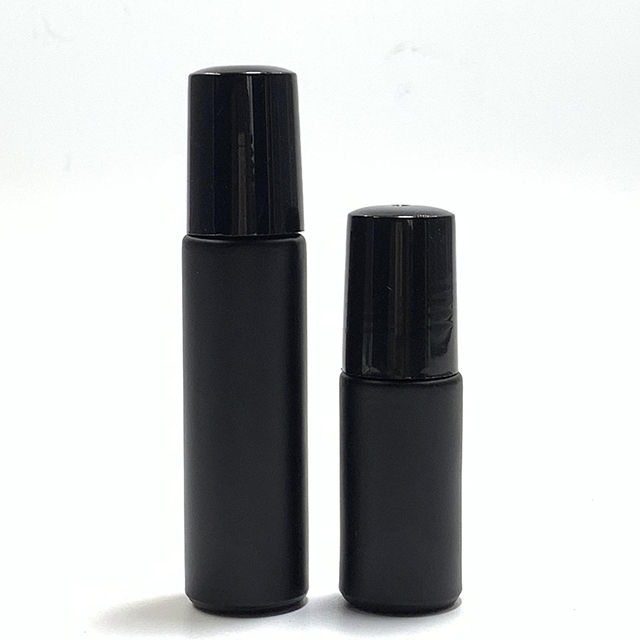 Hengjian 10ml frosted black glass roller bottle cosmetic packaging roll on ball essential oil bottle for perfume
