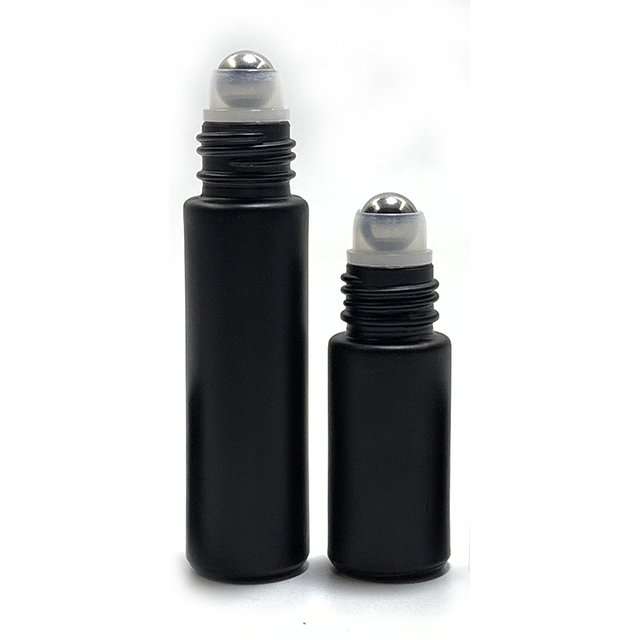 Hengjian 10ml frosted black glass roller bottle cosmetic roll on ball essential oil bottle with plastic bamboo printing cap