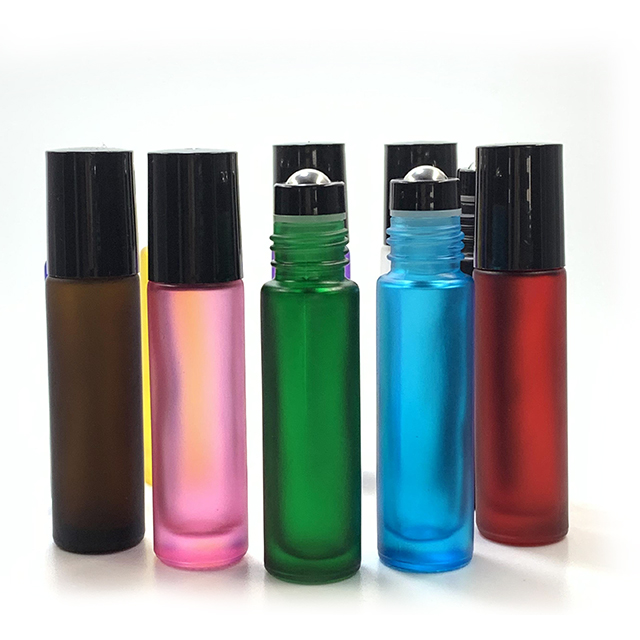 Hengjian 10ml matt colored glass roller bottle cosmetic perfume deodorant roll on ball essential oil bottle with plastic cap